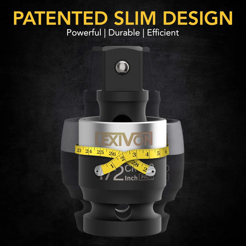 Beefed Up Slim Impact Universal Joint Set with 1/2 inch socket swivel, chrome-molybdenum steel, matte black finish.