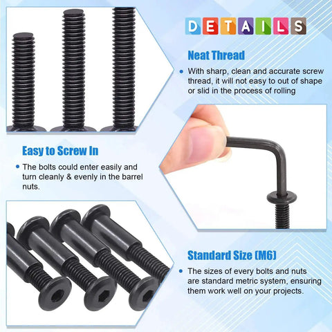 M6 Hex Socket Cap Bolts Kit With 16 To 80mm Sizes 141Pcs Black Countersunk Furniture Hardware Set Including Barrel Nuts And Allen Wrench