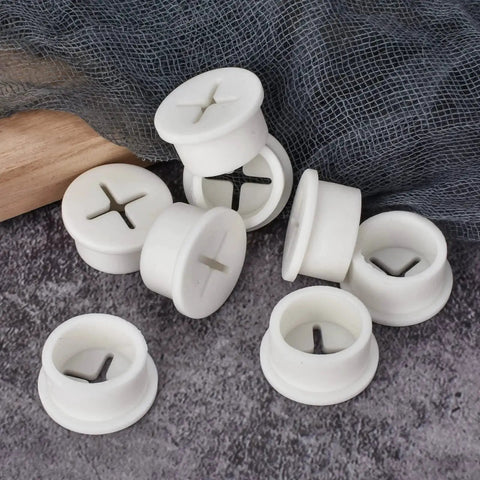 Silicone Cable Grommet Set, 12 Pcs 3/4 Inch Hole Covers for Desk Cable Management, White Finish, spread on grey surface