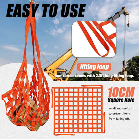 Heavy Duty Cargo Lifting Net 4.92x4.92 Ft Hoist 1100 Lbs Nylon Sling With 10 To 12 Cm Square Holes For Rigging and lifting loops