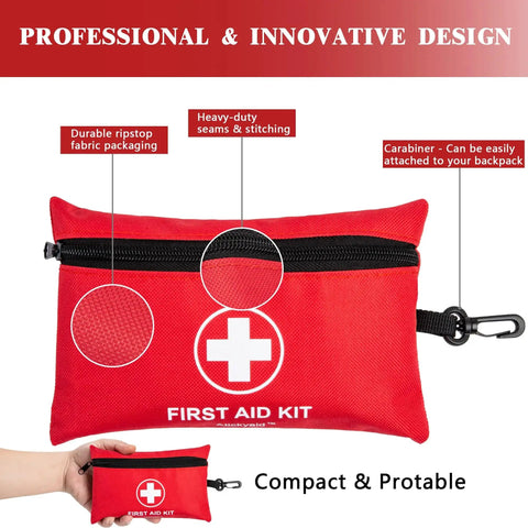 Ultra Portable 140 Piece First Aid Kit Designed For Car Home Office Travel Camping Sports Outdoor And School, durable red nylon case