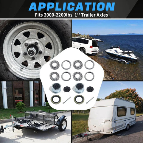 Trailer Hub Bearings Kit For 1 Inch Straight Axles With 12192TB Seals, 1.98 Inch Dust Caps And Cotter Pin, Fits 2000-2200 Lbs
