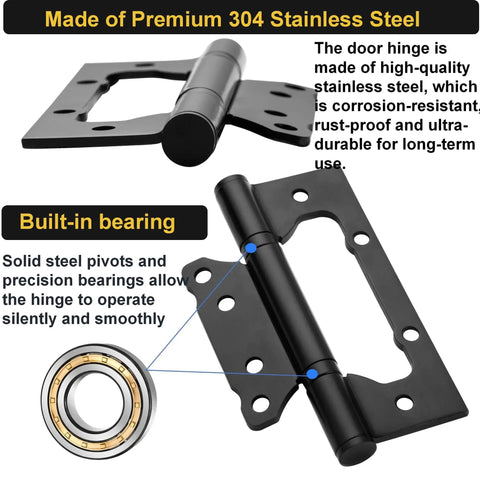 No Mortise 5 Inch Door Hinges Black 304 Stainless Steel With Bearings Heavy Duty 100 Kg Load Capacity 4 Pack