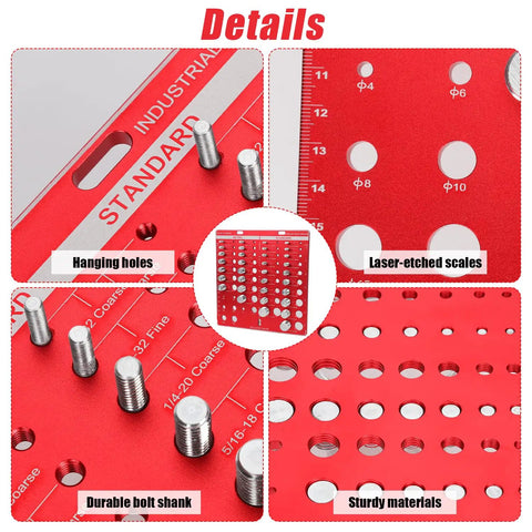 Close-up of the 34 Bit Nut And Bolt Thread Checker Kit With 19 Standard And 15 Metric Sizes, Pro Grade, showing durable materials and laser-etched scales.