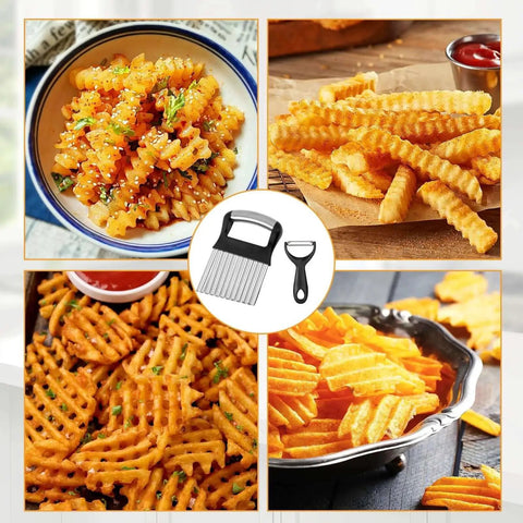 Crinkle Cutter For Veggies And Potatoes Large Waffle Fry Cutter With Built In Peeler Stainless Steel 304 Veggie Slicer
