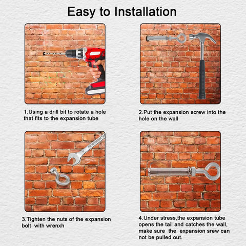 Installation steps for 10 Pack M6 89mm Concrete Eye Bolts Stainless Steel Wall Eyebolts Concrete Shoulder Brick Anchors