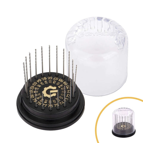 Mini Twist Drill Bit Set For Jewelry Plastic And Soft Metal Carbon Steel Pro Grade, 20 Pcs With Dome Storage Case, Wire Gauge Micro Bits 61 To 80 For Pin Vise And Rotary Tool Gyros, showing bits in dome case.