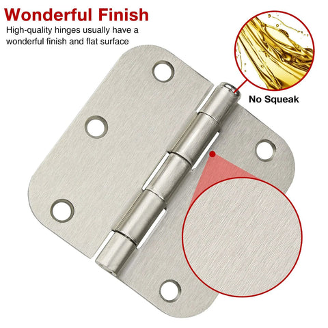 Brushed nickel interior door hinge, 3.5 in x 3-1/2 in, satin silver finish, heavy-duty steel construction