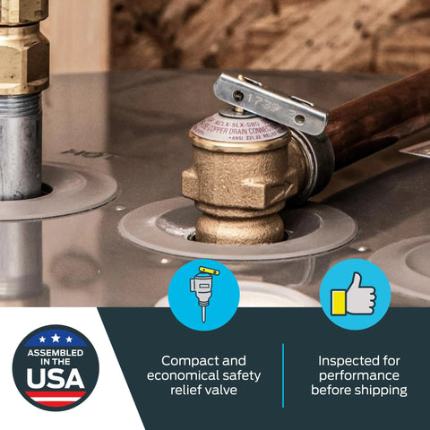 Cash Acme 3/4 in brass F-30 safety relief valve installed on plumbing line