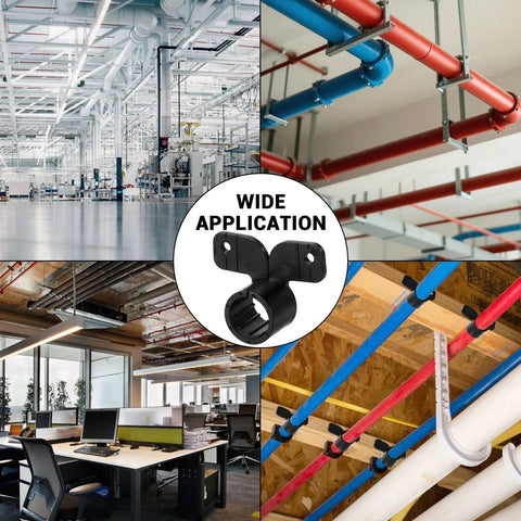 All In One 190 Piece PEX Pipe Support Kit With 50 Butterfly Style Clamps Three Quarter Inch 20 R Type Nylon Clamps And 120 Screws for PEX Copper CPVC Plumbing Easy Installation DIY Friendly in various plumbing setups.