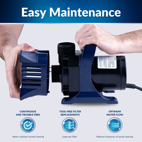 6550 GPH submersible water pump by Alpine Corporation with blue frame and black motor