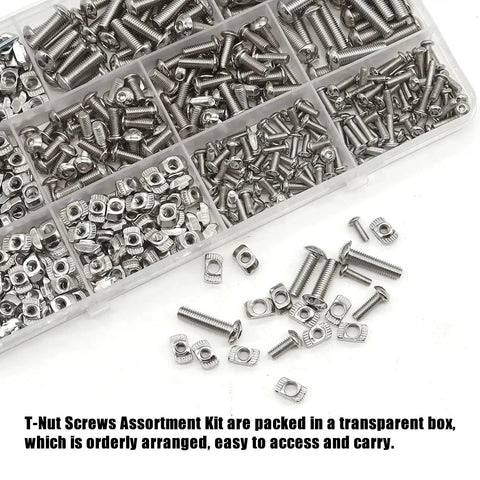 260 Piece T Nuts And Screws Kit For M-LOK And 2020 Aluminum Profiles in transparent storage box, including assorted hex nuts and screws.