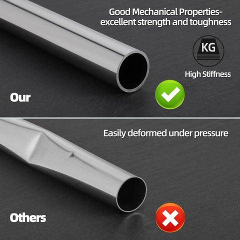 Comparison of two stainless steel tubes highlighting the durability of the Two Pack Stainless Steel Round Tubing 300mm 0.75 Inch OD 304 Seamless Tube Heavy Duty Industrial Grade For Machinery Built To Last Capillary Metal Tube With 1.5mm Wall Thickness Corrosion Resistant Silver against a deforming tube.