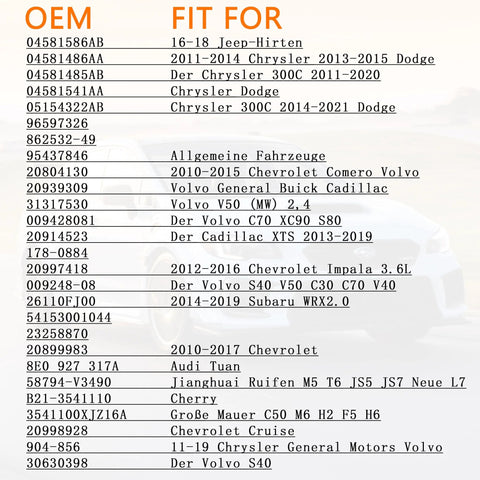 Brake booster vacuum pump compatibility chart showing OEM numbers and Cadillac/Chevrolet models.