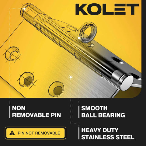 Ball Bearing Door Hinges 4x4 Inches Square Corner Five Eighths Radius Heavy Duty Stainless Steel Brushed Nickel Non Removable Pin