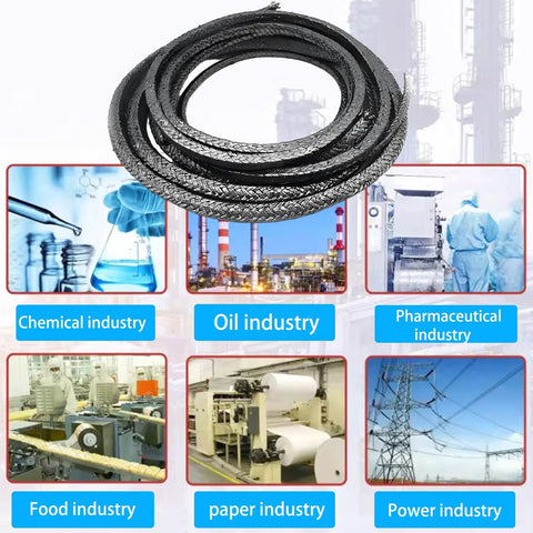 Flexible graphite braided compression packing, 3/16 in x 3/16 in, 10 ft, for pumps, valves and mechanical seals