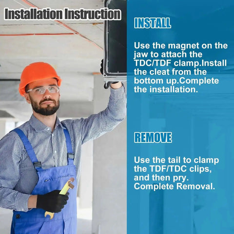 Installer using 4 Pack Clamp Wrench Tool Set for ductwork, holding a duct with 135mm lever lock tool.