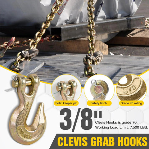 Three Eighths Inch Clevis Grab Hooks Four Pack Heavy Duty Chain Hooks for Three Eighths Inch Grade 70 Chain Forged Alloy Steel