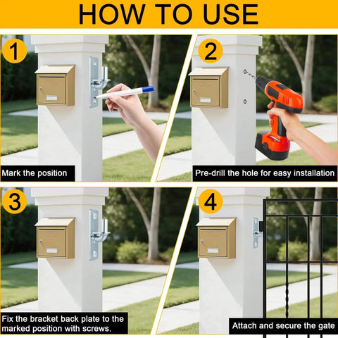 Step-by-step how-to guide for installing Set Of 4 Heavy Duty Wall Mount Gate Hinges With 8 Screws Galvanized Steel Rust Proof.
