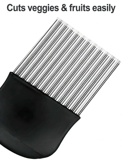 French Fry Slicer With Large Crinkle Cutter For Perfect Fries And Veggie Slices, Stainless Steel Wavy Knife Tool close-up view