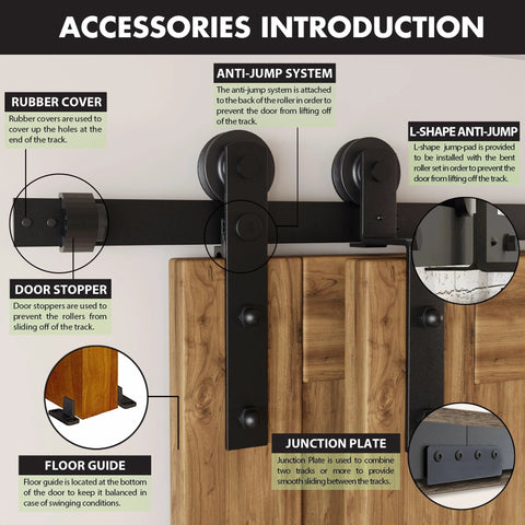 Rustic Black Single Track Bypass Sliding Barn Door Hardware Kit For Double Doors 18 Foot Flat Track With Straight Rollers