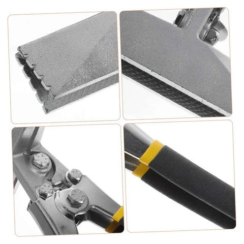Close-up of Heavy Duty Hand Seamer For Sheet Metal Bending With Long Reach Pliers and Offset Jaw Flat Plate Design