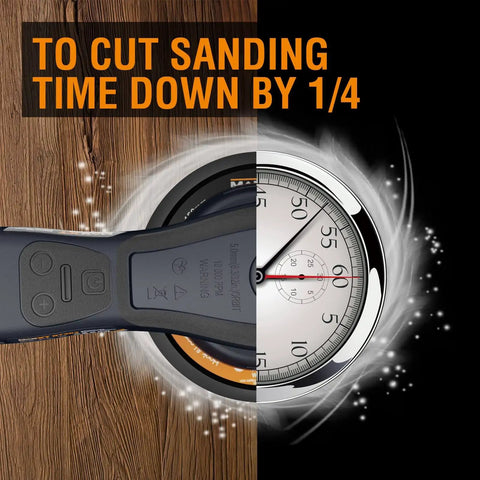 Image showing Powerful Random Orbital Sander With Brushless Motor, 5 And 6 Inch Pads, Central Vacuum Dust Collection in action with stopwatch.