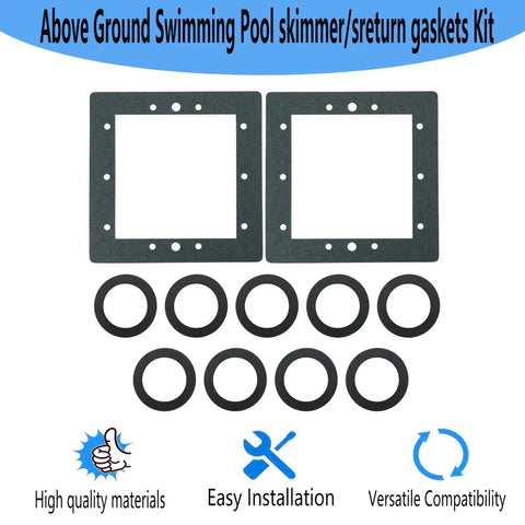 Replacement Above Ground Pool Skimmer And Return Gasket Kit 863000 with 2 square skimmer gaskets and 9 round return gaskets