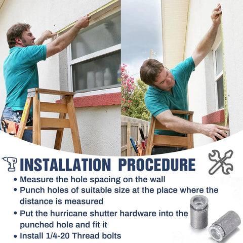Installation process of Concrete Anchors 1/4-20 Thread For Hurricane Shutter Hardware Wall Anchor Bolts Set of 25 Pieces