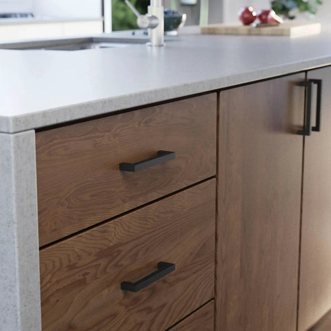 Matte Black Cabinet Handles 5-1/16 Inch Center To Center 128mm on wooden kitchen drawers and cabinets, modern drawer pulls installation
