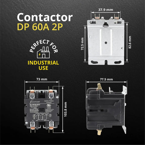 AC Contactor 60 Amp 2 Pole 120V Coil Definite Purpose UL Listed HVAC refrigeration heat pumps pro grade heavy duty