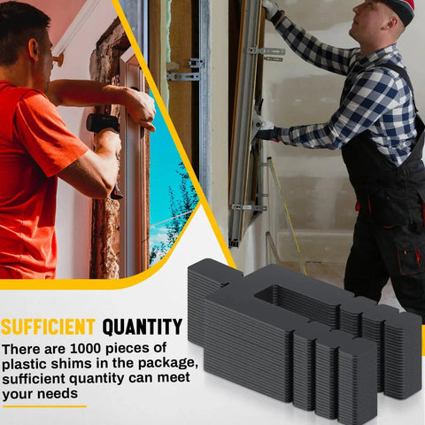 Black Shims For Windows And Doors One Sixteenth Inch By Three And A Half Inches, shown being used by two workers during installation.