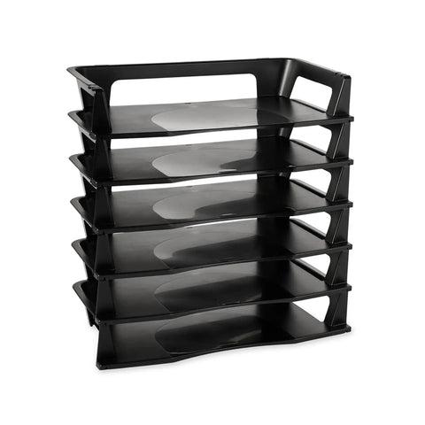 Regeneration Six Tier A4 Letter Tray Organizer Plastic Self Stacking Black Office File Tray For Documents And Folders Eco Friendly 25 Percent Post Consumer Recycled Content Great Desk Must Have.