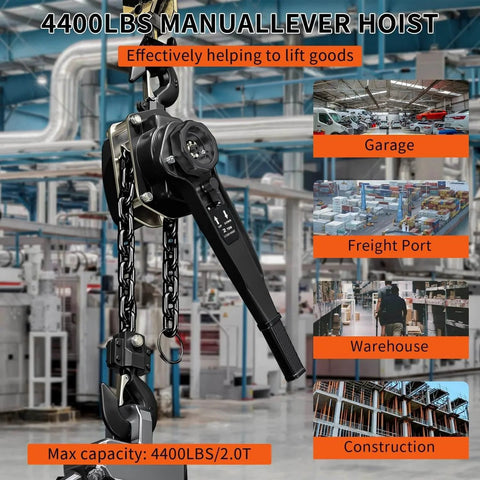 Manual Lever Chain Hoist 2 Ton Come Along 4400 Lbs Capacity 10 Ft Long Reach Galvanized G80 Carbon Steel with Double Pawl Brake in factory