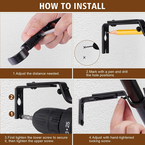 Installation guide for Heavy Duty Curtain Rod Brackets For 1 Inch Rods Adjustable Wall Mount Iron Rod Holders.