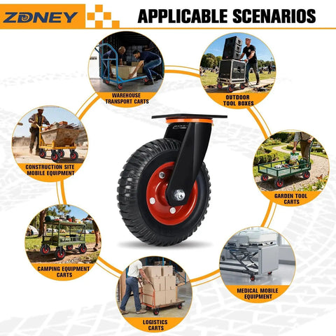 8x2 Inch Heavy Duty Casters Set Of 2 With Solid Rubber Wheels Knobby Tread 3600 Lbs Total Capacity 900 Lbs Per Caster used in various scenarios