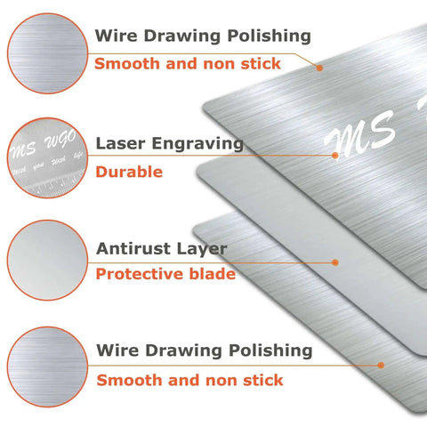 Diagram showing construction of Stainless Steel Pastry Scraper Cutter Chopper With Measuring Scale Multipurpose Dough Knife Workhorse