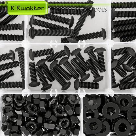 Complete 1/4-20 Bolt And Nut Set With Washers In Black, 219 Pieces With 73 Bolts 73 Nuts 73 Washers, K Kwokker
