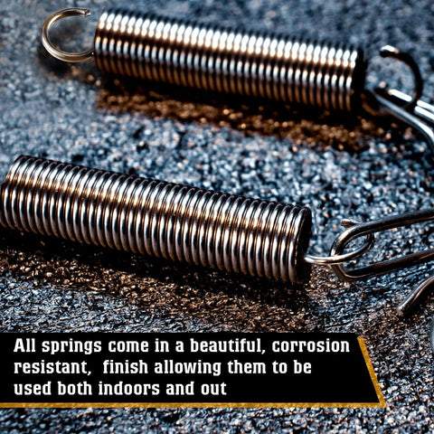 Two stainless steel extension springs with hooks, 1/4 in diameter x 1-1/2 in length