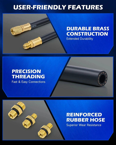 Fuel Pressure Test Kit 0 To 140 PSI With Hoses And Adapters For Cars Trucks featuring brass construction and rubber hose