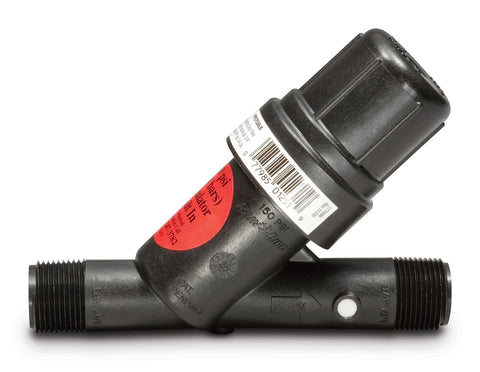 Rain Bird drip irrigation inline Y filter with 30 PSI regulator, 3/4 in. male pipe thread, black plastic