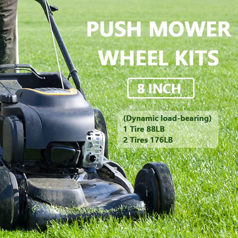 8 Inch Lawn Mower Wheel Kit For Push Mower Set Of 2 With Bolts And Nuts Bore Half Inch Spoke Hole in use on grass lawn