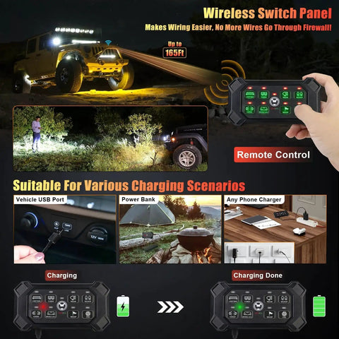 8 Gang Wireless Switch Panel With Remote Control Pod Waterproof Toggle Momentary Pulsed Relay System for Off Road Trucks promo