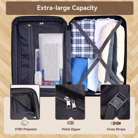 Open view of Expandable 3 Piece Luggage Set For Travel With Spinner Wheels And TSA Lock, 20 Inch Carry On Hardshell ABS Plus PC, packed items