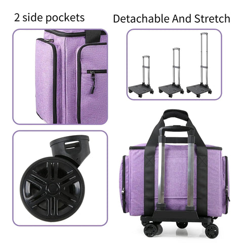 Lilac Rolling Teacher Bag With Five 360 Degree Swivel Wheels And Detachable Trolley, fits 15.6 inch laptop, YKK zippers, wheel close-up