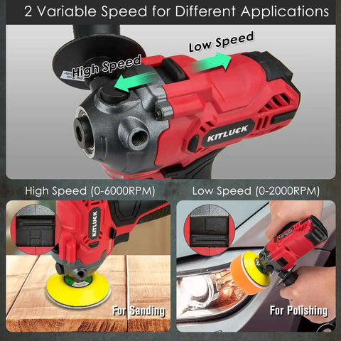 Battery Powered 12V Mini Car Buffer Polisher Beast Pro Grade Kit with variable speed for detailing, includes 40 polishing pads.
