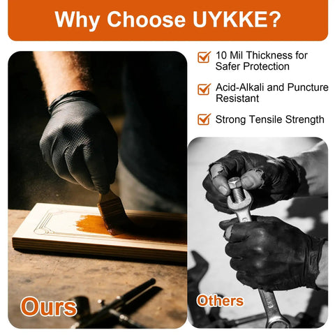 Heavy Duty Nitrile Gloves 10 Mil Diamond Textured Cooking Disposable Latex Free used for painting and wrench handling