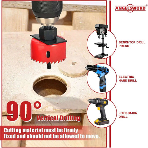 Heavy Duty Hole Saw Set With Double Ground Teeth 24 Piece Kit for drywall, wood, plastic, and PVC in use with drill