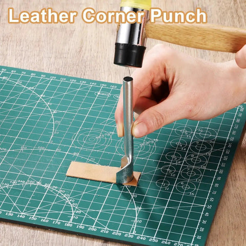 Using a Leather Corner Punch Set in 5 Sizes 10mm 15mm 20mm 30mm 40mm Half Round Arc Shaped Edge Cutter on leather material for DIY projects