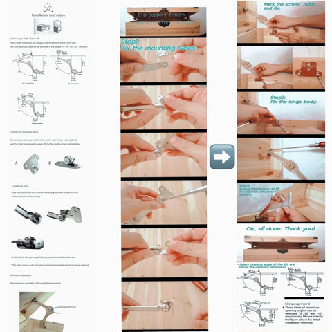 Installation guide for Heavy Duty Toy Box Hinges With Soft Close Lid Support For Wooden Chest And Storage Box Keeps Lid Open